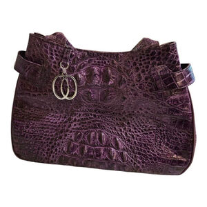 VEARI Purple Crocodile Embossed Leather Shoulder Bag Size XL